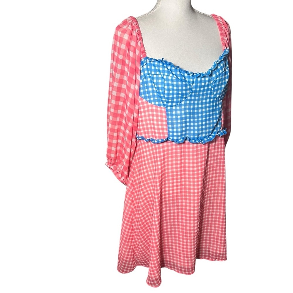 Slate & Willow Gingham Mini Dress Pink & Blue Lined Ruffle Detail Size 14 Flirty - Picture 14 of 16